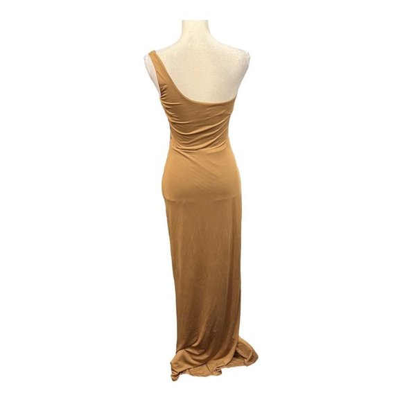 Superdown M Erla Cutout Maxi Slip Dress One Shoulder Brown High Slit Cocktail - Picture 3 of 11